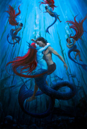 Mermaids, sirens devouring bewitched sailors underwater